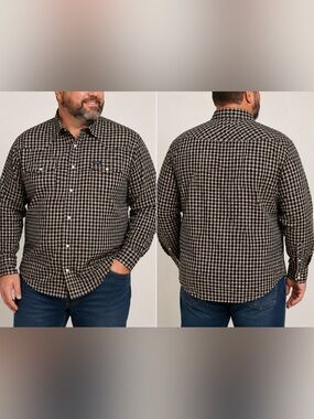 NWT—WRANGLER  Black/Tan/burgundy Plaid Long-Sleeve Button-Down Shirt- size XL